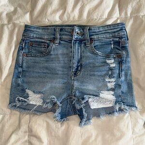 american eagle high rise shortie size 0 with crochet pockets shorts jean denim